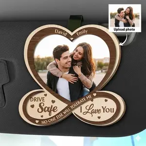 Personalized Wooden Car Visor Clip – Custom Photo Drive Safe Gift for Couples