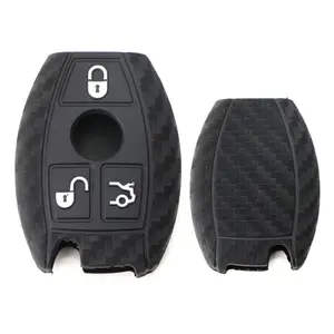 iJDMTOY Carbon Fiber Pattern Soft Silicone Key Fob Cover For Mercedes C E S M CLA CLS CLK GLK GLA GLC GLE GL SL Class Gen2 Keyless Fob (Black Twill Weave)