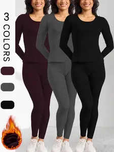 Women's Super Soft Thermal Fleece Underwear Set, 3-Pack 2-Piece Thermal Tops & Pants for Women, Ideal for Winter Cold Weather & Outdoor Activities