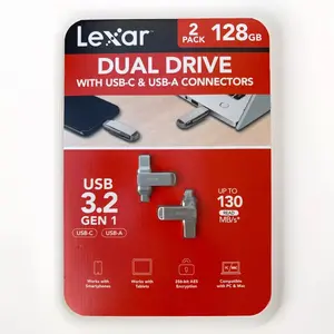 Lexar 128GB 2-in-1 Dual Flash Drive USB-C & USB-A for Mac Android PC 2-Pack Compact Storage Solution