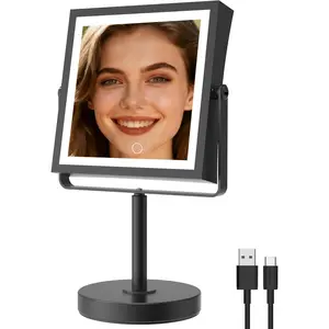 JIONIESIM Series 1X/10X Makeup Mirror with Lights, Double Sides Lighted Magnifying Mirror with 3 Colors, Height & Brightness Adjustable, Rechargeable 4000mAh  Mirror (Matte Black)