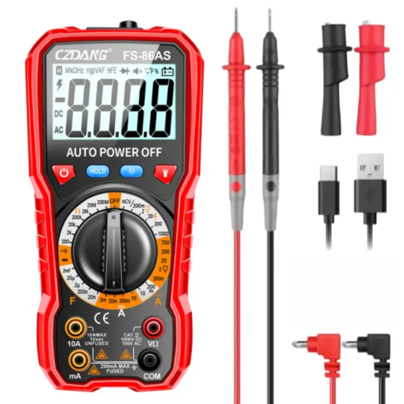 CZDANG FS-86AS  Digital Multimeter, Rechargeable Voice Broadcast, 2000 Counts, Ac/dc Testing, Ncv, Continuity, Diode, Flashlight