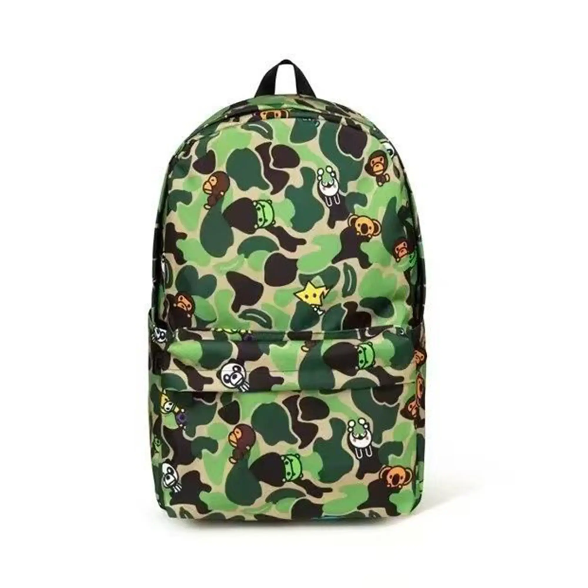 Baby Milo All-Over Print Nylon Backpack - Cute Cartoon Monkey Casual Daypack, Large-Capacity Laptop Bag for Teen Girls, Streetwear Camo/Fruit/Hawaii Floral Print Travel Rucksack for Daily Commute