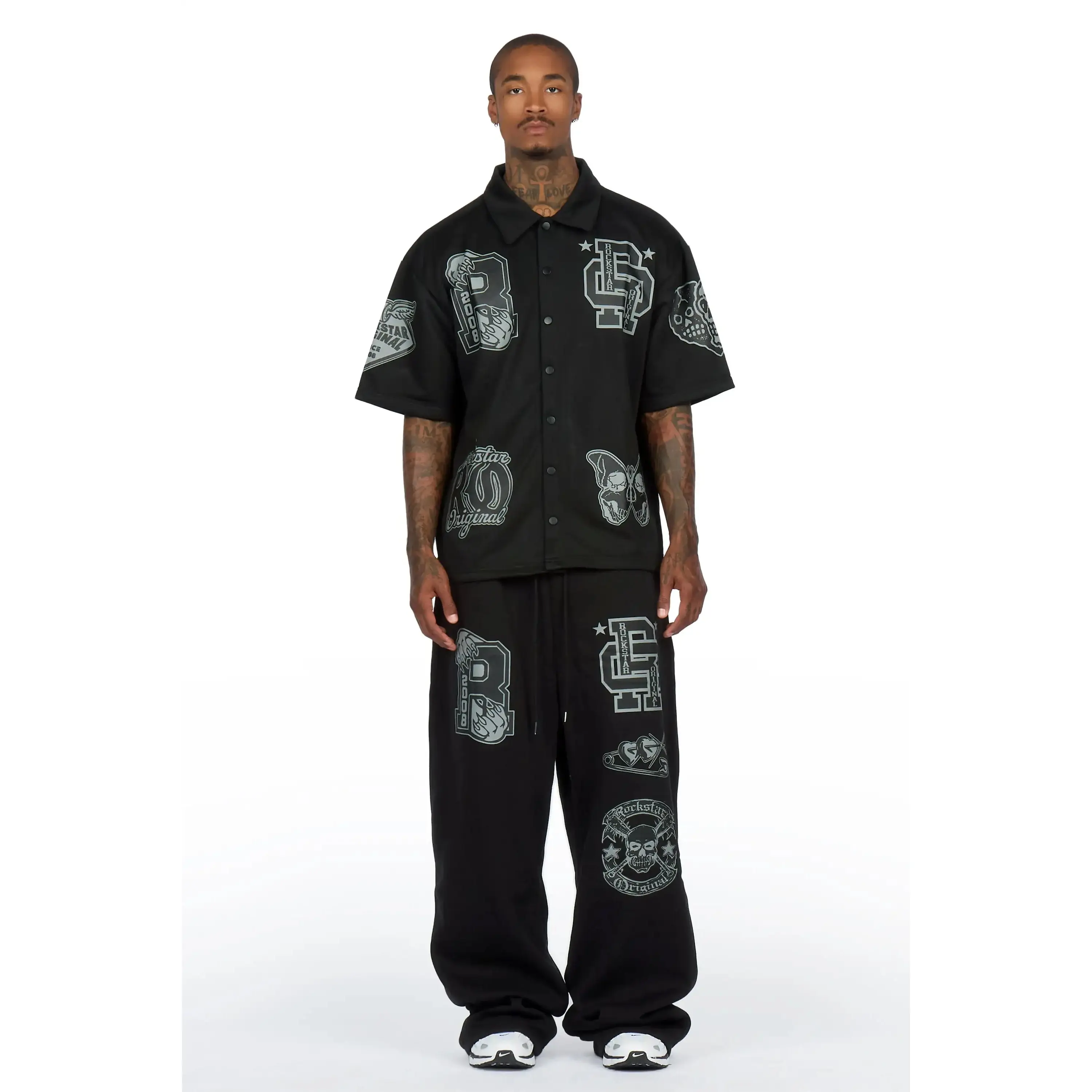 Igor Black Crop Boxy Shirt/Fleece Baggy Track Set