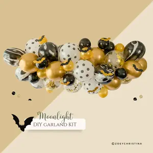 Halloween Balloon Garland – Black & Gold Bat-Themed Party Supplies