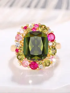 Beautiful Rings, Artificial Zirconia & Gemstone Ring, Cluster Stone Engagement Ring, Elegant Glittering Ring, Colorful Rhinestone Decorated Ring for Women for Party, Daily Clothing Decor, Wedding Party Jewelry Gift