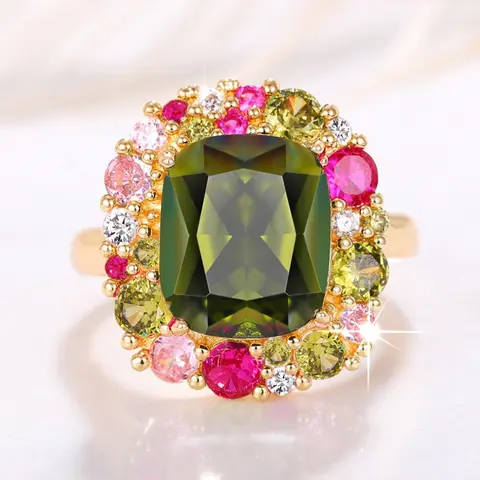 Beautiful Rings, Artificial Zirconia & Gemstone Ring, Cluster Stone Engagement Ring, Elegant Glittering Ring, Colorful Rhinestone Decorated Ring for Women for Party, Daily Clothing Decor, Wedding Party Jewelry Gift