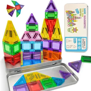 Colorful Magnetic Tiles for Kids 3+, 26/42PCS Travel Size Magnetic Building Blocks with Metal Storage Box, Educational STEM Construction Toy Birthday Gift for Boys Girls