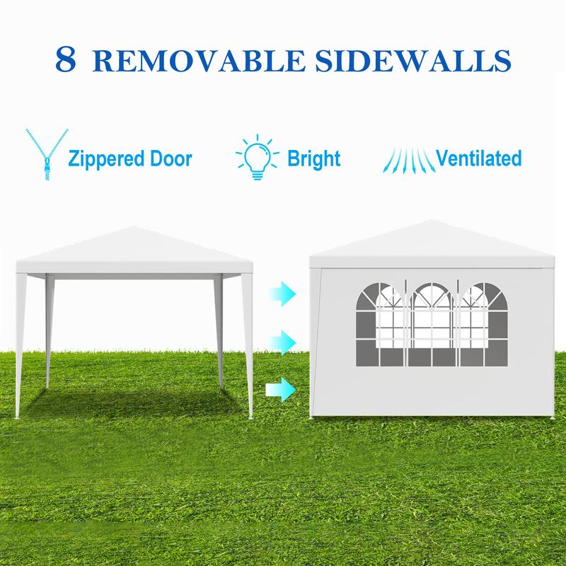 10'x10' Outdoor Party Wedding Tent Canopy Camping Gazebo Storage BBQ Shelter Pavilion with 4 Removable Sidewalls Zippered Door Bright Ventilated
