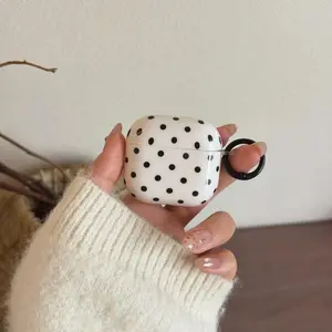 Black Dots Pattern Anti-fall White IMD Earphone Case with Ring for Airpods Pro, Pro2, Pro3, Airpods 2, 1, 3, 4, Dustproof