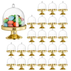 24PCS Mini Cake Stand with Dome, Gold Base Mini Donut Domes & Tiny Cake Stand for Cupcakes, Desserts, Candy Display - Perfect for Weddings, Birthdays, Parties