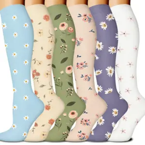 Compression Socks, 6 Pairs Nylon Fabric for Women & Men, Breathable Leg Support Socks for Sports, Running and Standing All Day Daily Wear