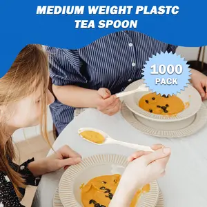 1000 Pack Apsic Small Plastic Teaspoons, 5.5" Disposable Solid Tea Spoons Silverware Set, Bulk Utensils Cutlery for Christmas Party, Weddings, Take-out Fast Food, Kitchen Restaurants Supply - White Tableware