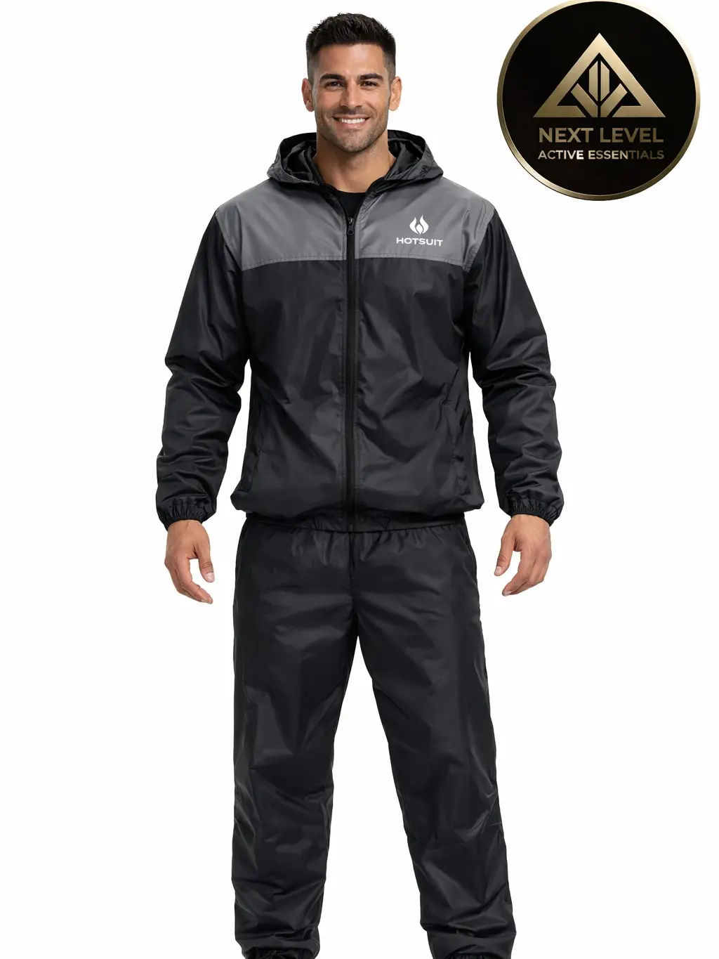 HotSuit Men's Full Body Sauna Jacket and Pants Set - 5X Sweat Amplification, Anti-Rip Fabric, Windproof, Watertight, Adjustable Fit, Zippered Front, Advanced Heat-Retention Tech, Ideal for Gym Workouts, Cardio Training