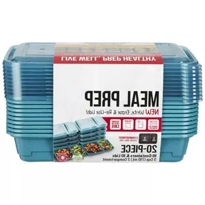 Meal Prep 2 Compartment Rectangle Containers + Lids - 3Cups - 20pcs/10ct - Dark Teal