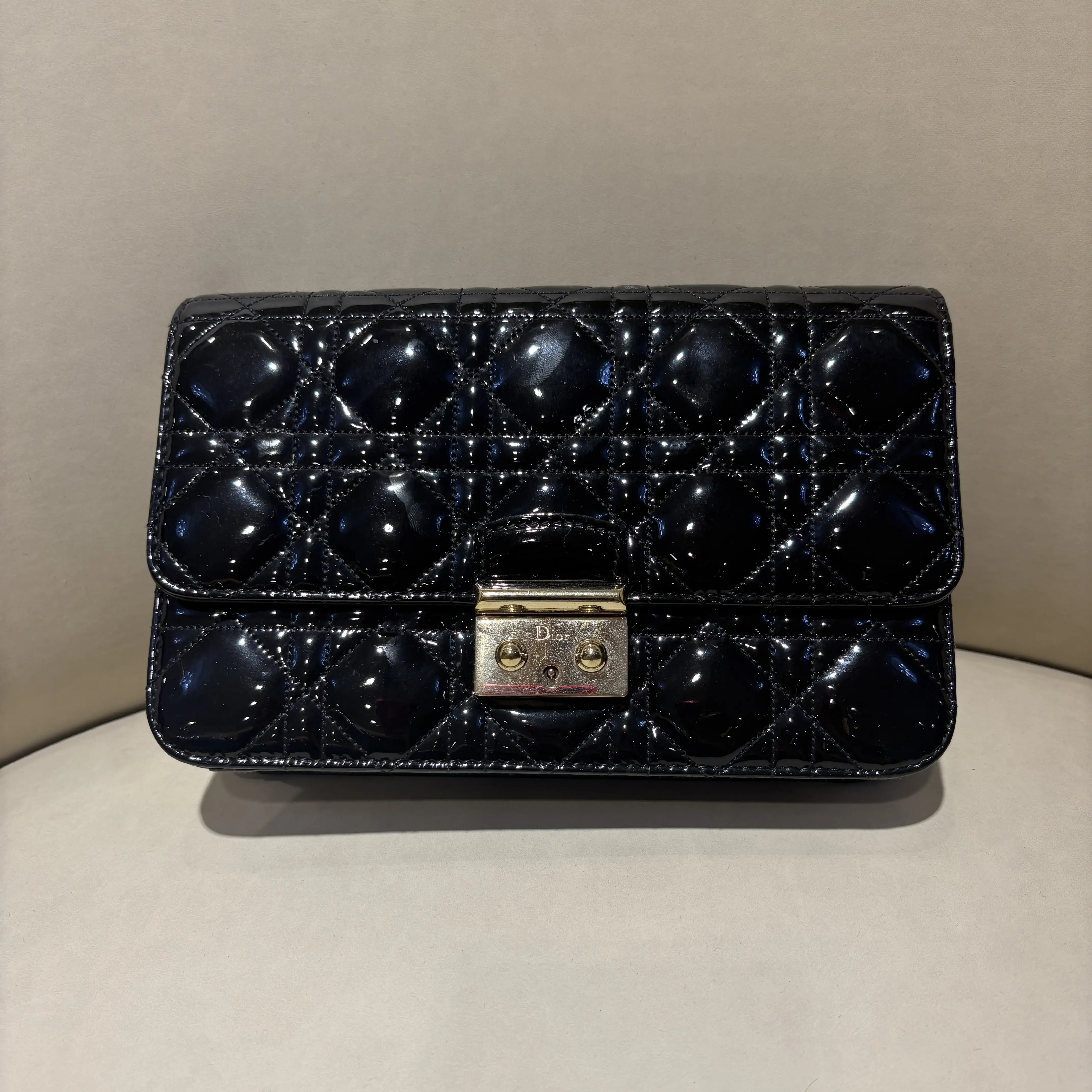 Pre-owned Patent Crossbody Bags Christian Dior Black Leather Cannage Chain Shoulder Bag