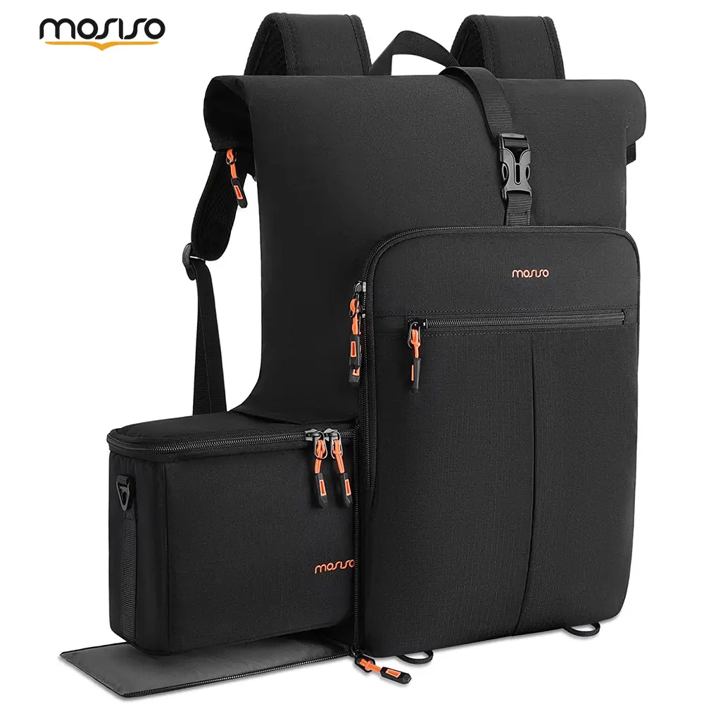 MOSISO Adjustable Camera Backpacks, Waterproof Photography Bag with Removable Insert, Expandable Roll Top, Rain Cover, Anti-Theft Design, Fits 15.6-Inch Laptop, for Canon Nikon Sony DSLRs (Black)