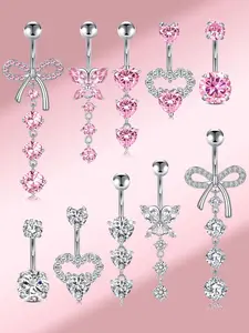 Heart & Butterfly & Bow Design Belly Rings, Belly Piercing Jewelry, Stainless Steel Navel Rings, Body Jewelry for Women & Girls, Trendy All-match & Exquisite Jewelry for Birthday Gift