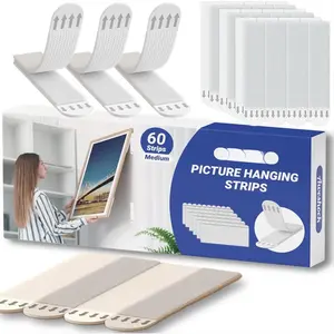 Picture  Strips , Adhesive Wall  Strips  Free ,Heavy Duty Sticky Tack for Wall  Posters Strips, 30 Pairs(60 Strips) Medium Picture Hangers Without Nails