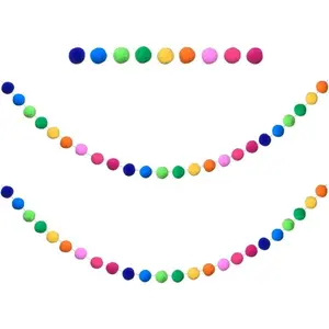 2 Pieces Colorful Pom Pom Ball Garland 6.5 Feet Long 24 Balls for Party Home Decoration