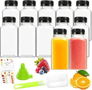 Juice Bottles - 8oz Bottles with Lids, 12 pcs Plastic Juice Containers with Caps Reusable Drink Containers for Juice Milk Coffee Water Smoothie and Other Beverages,Christmas gift