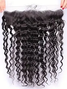 13x4" Deep Wave Brazilian Curly Human Hair Frontal Transparent Lace Front Closure with Pre-Plucked Baby Hair Natural Black Color Stylish Layering Piece Versatile Hairpiece High Quality Hair Human Hair Weave