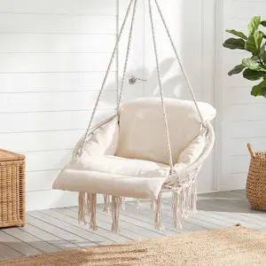Sweetcrispy Hanging Chair with Oversized Cushion & Premium Long Cotton Ropes Lightweight Indoor Outdoor Swing for Bedroom Balcony Patio