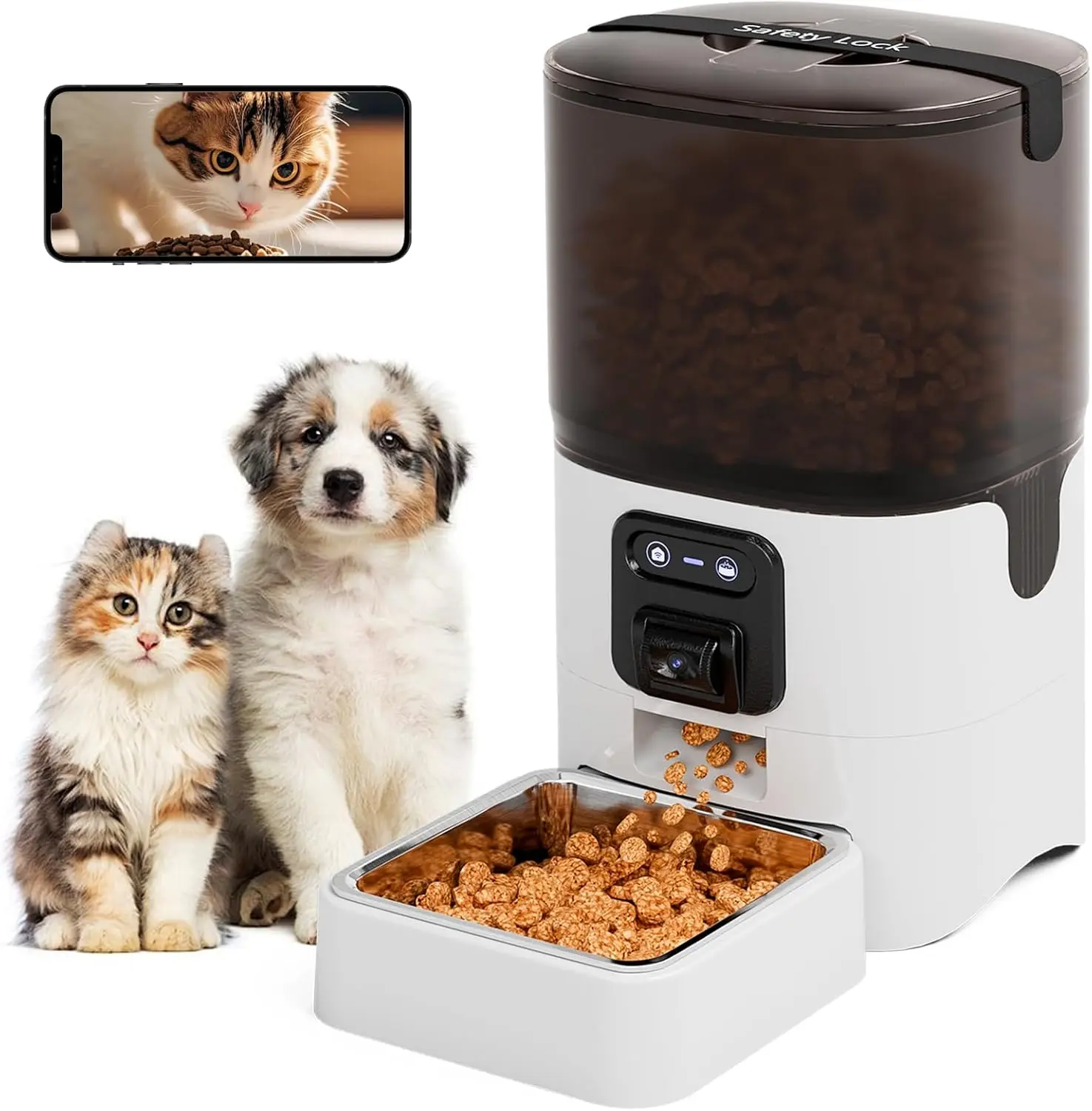 Smart Automatic Cat Feeder with HD Camera, Live Video, Night Vision, 2-Way Audio, WiFi & App Remote Control, Programmable Dry Food Dispenser for Cats & Dogs