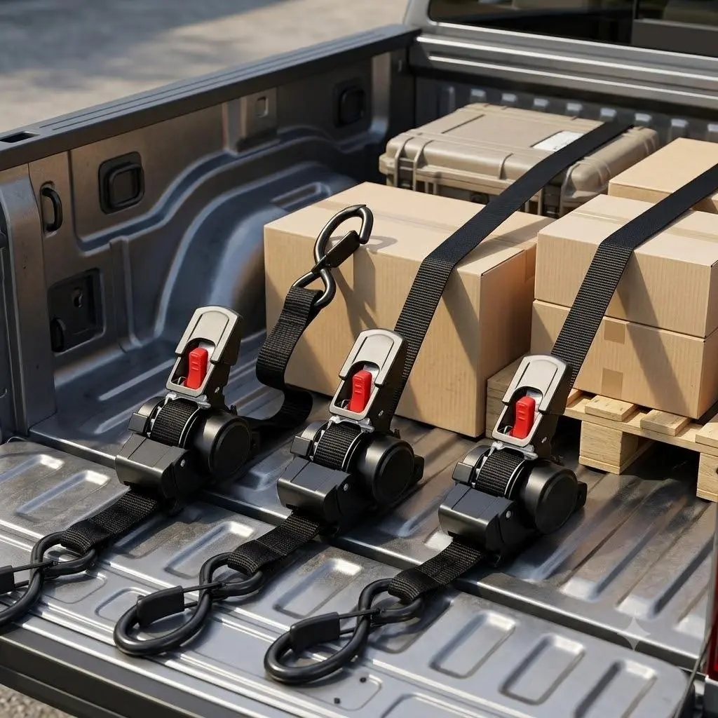 Premium Auto-Retractable Ratchet Tie Down Straps with Heavy-Duty S-Hooks - Quick-Release Cargo Securer, Tangle-Free, No-Assembly Tool for Trucks, Moving, Car Rotation Grab, Jeep Snatch, Mobile Single Post Car Lift