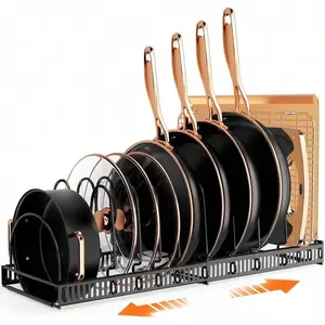 Expandable Pot And Pan Organizer Rack Adjustable Kitchen Cabinet Holder For Pots Lids And Pans Rubber Installation