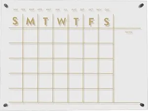 CreativeWise Reusable Clear Acrylic Monthly Calendar Dry Erase Board for Wall, Modern Wall Month Planner Organizer for Office, Home, School, 23.8 x 17.8 Inch, Gold