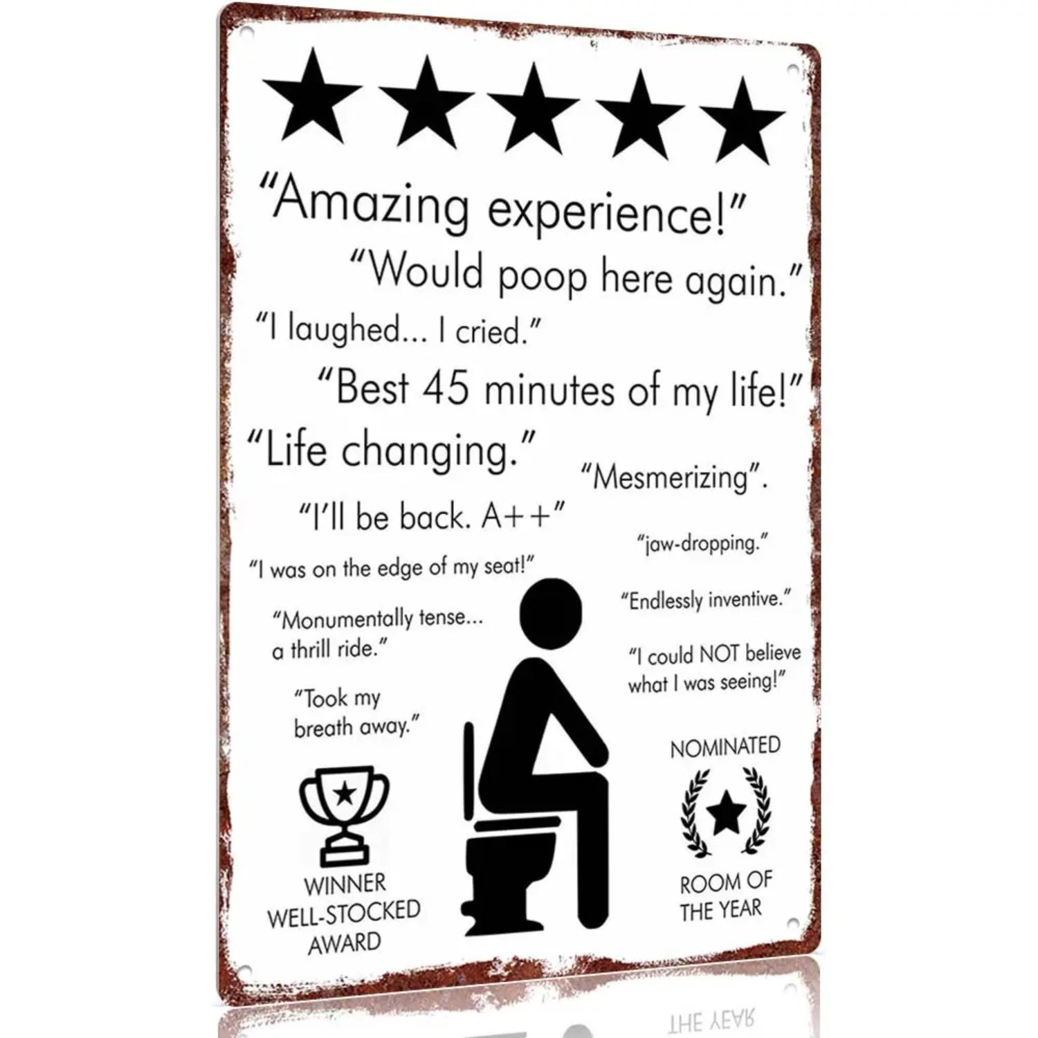 Entertaining Bathroom Wall Decor Plaque Featuring Amazing Experience Would Visit Again 8x12 Inches Toilet Timer for Men Gag Gift Tin Sign Easy Hang Decorative Friend