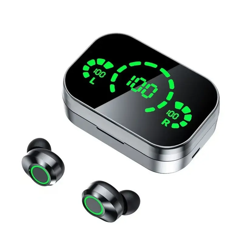 Hetoie 2026 LED Wireless Bluetooth-compatible Earphones, Portable Wireless Headphones, Wireless Chargeable Headphones, Wireless Music Headphones, HD Mirror Design, Charging Case as Power Bank, Touch Control, Hi-Fi Stereo Sound