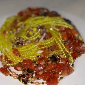 AAEssentials Yellow Sapphire Crystals Waist Beads 1 Strand with Gold Accents and Colorful Beads for Stylish Wear