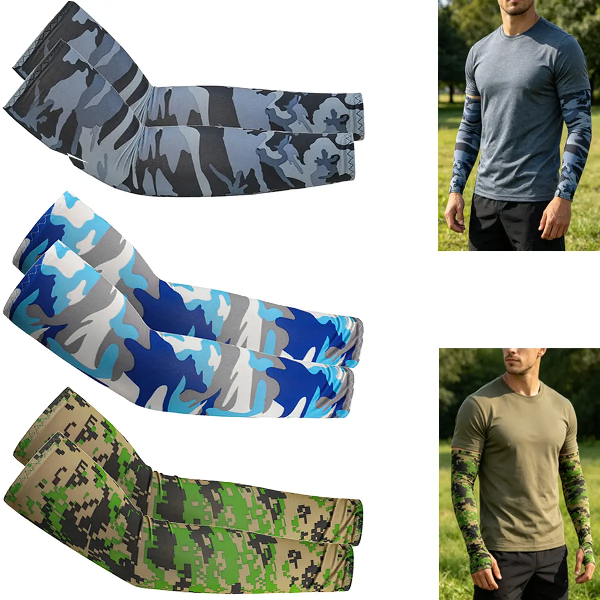 Cooling UV Protection Sun Protection Arm Tattoo Sleeves Sports Outdoor Cover Unisex Camouflage Design 3Pairs Arm Warmers Arm Slimmer