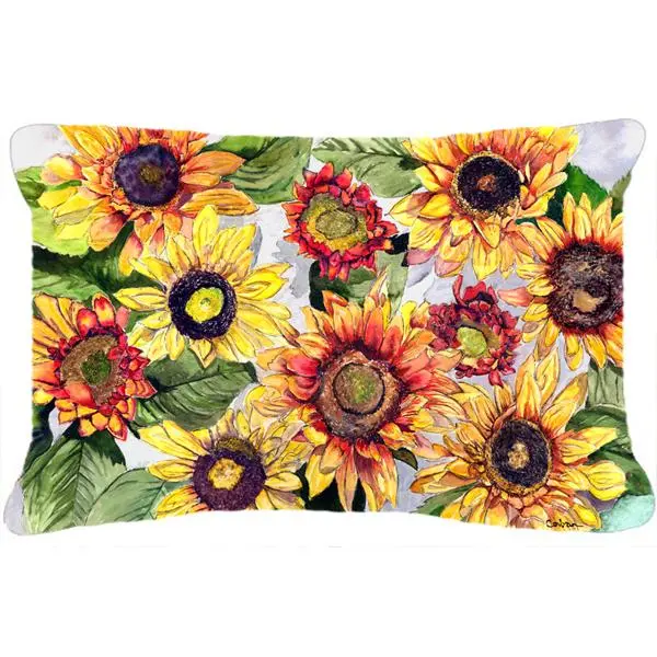 212 MAIN Sunflower-Print Polyester Decorative Pillow - 12x16 in., Handmade Look, Mildew Resistant, Suitable for Indoor/Outdoor Furniture, Outdoor Sofas