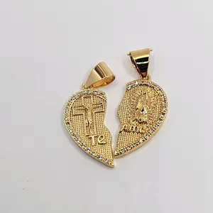 christ On The Cross & virgin mary TE AMO pendant Gold-plated