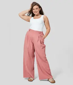 Halara Flex High Waisted Pocket Wide Leg Flowy Casual Linen-Feel Plus Size Pants