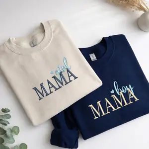 Boy Mama Embroidered Sweatshirt: Custom Kids Name on Sleeve, Boy Mom Club Crewneck, Mother Girl and Son Gift,Gift for Mom Boy,  Mama Girl Mother's Day,  Mothers Day Sweatshirt 