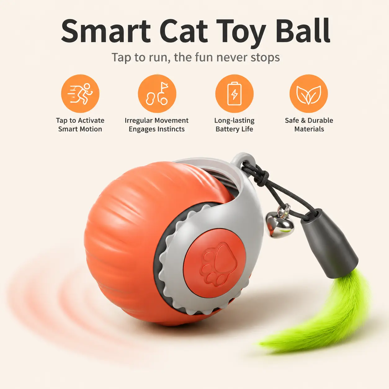 Electric Interactive Cat Toy Ball - 1 Count, Silicone, 2 Speed Settings, Rechargeable, Irregular Random Rolling, Teaser, Safe Materials, Long-Lasting Battery, for Indoor Cats' Daily Playtime