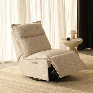 ModernMate Freya Armless Power Swivel Recliner – 150° Recline, 270° Swivel, USB & Type-C Ports, Dune Weave Fabric – Organic Modern Swivel Rocker Chair for Living Room, Bedroom, Sandstone Beige