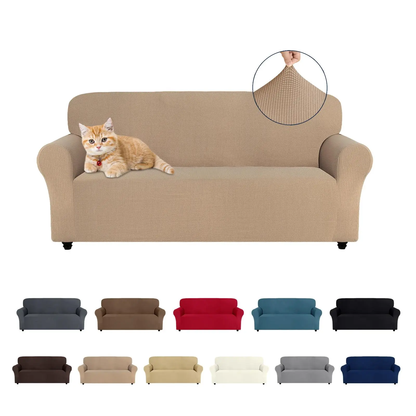Easy-Going Stretch Couch Cover for Sofa - 1/2/3 Seats Universal Sofa Protector, Pet-Friendly Washable Polyester Spandex Jacquard Fabric, Elastic Bottom, House Decor Furniture Makeover Solution