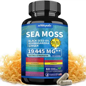 Wildopoli - Sea Moss Supplement - All-in-One Multivitamin with Black Seed Oil, Ashwagandha & 15+ Extra Strength Ingredients - 60 Capsules 19,445mg all-in-one formula.