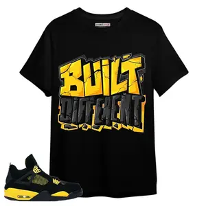 Thunder Yellow AJ 4 Shirt Unisex Tee Grey Black Sneaker Match Toddler   Urban Streetwear Style Built Different Statement Outfit
