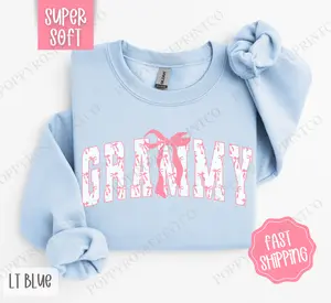 Pink Grammy Bow Sweatshirt, Women's Crewneck, Cute Women's Sweater