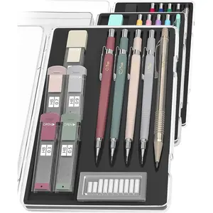 Art Mechanical Pencil Set, 5 Vintage Mechanical Pencils (0.3, 0.5, 0.7, 0.9, 2.0mm), 5 HB Lead Refills & 10 Eraser Refills, Precision Drawing Pencils for Sketching, Writing & Artwork