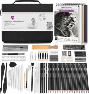 100 count Drawing Set Sketching Kit,Sketch Pencils Art Supplies with Graphite,Charcoal,Blending Tools & Accessories,Portable Zippered Travel Case for Artists & Beginners