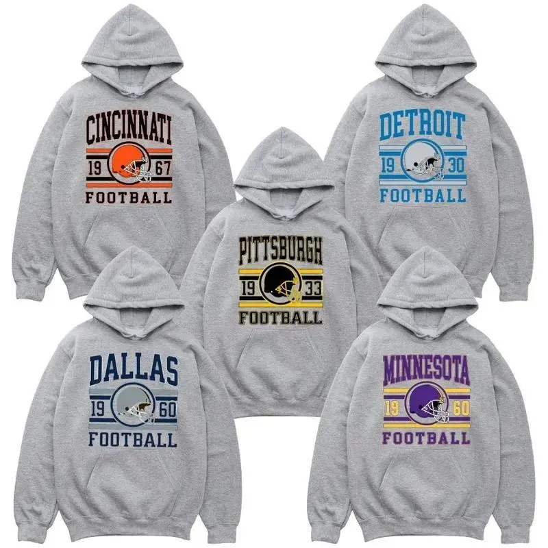 Full 32 Team Football Hoodie, Sport Grey Unisex Casual Outfit, Vintage All Teams Pullovers, Classic Sportswear, Gift For Women