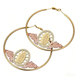 Virgin Mary Earrings Catholic Religious Jewelry Sparkling Diamond 18K Gold Plated Stainless Steel Vintage Rose Hollow Out Protective Talisman Faith Blessing Baptism Confirmation First Communion Elegant Gift for Her Mother‘s Day Easter Religious Holiday