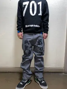 El Ch4p0 Classic Jeans - Gray with Puff Print